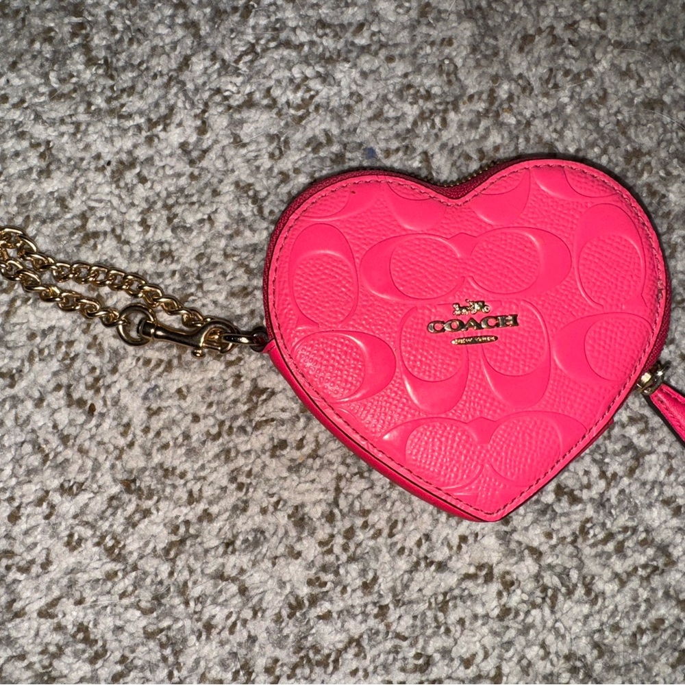 Coach Neon Pink Heart Shaped Wristlet